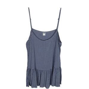 Old Navy Blue‎ Gingham Check Adjustable Strap Ruffle Top L Classic Preppy Beach